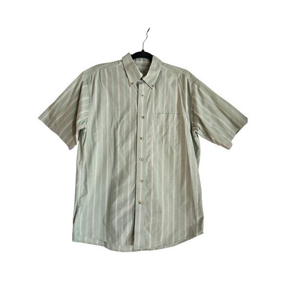 L.L.Bean Men's Green White Stripped Collared Button Short Sleeve Shirt Size M - Picture 1 of 9